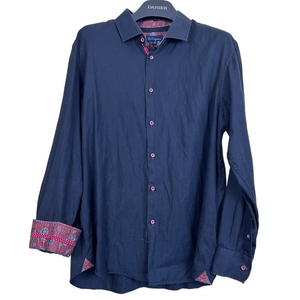 Blu by Polifroni black button front flip‎ cuff shirt size XL
